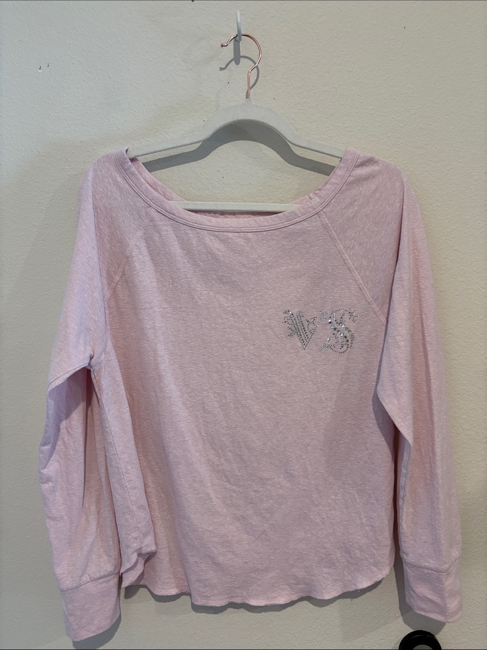 Victoria's Secret Light Pink Long Sleeve Tee Shirt With Silver rhinestones  🩶